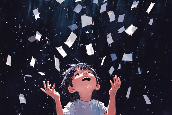 maadiun_illustration_dun_enfant_heureux_sous_une_pluie_de_papie_36f0b544-a8aa-44a7-a5fc-538b11bfbe74